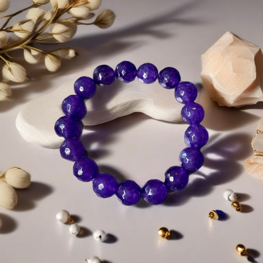 Purple Jade Beaded Healing Bracelet - Stone of Serenity, Longevity, and Warmth